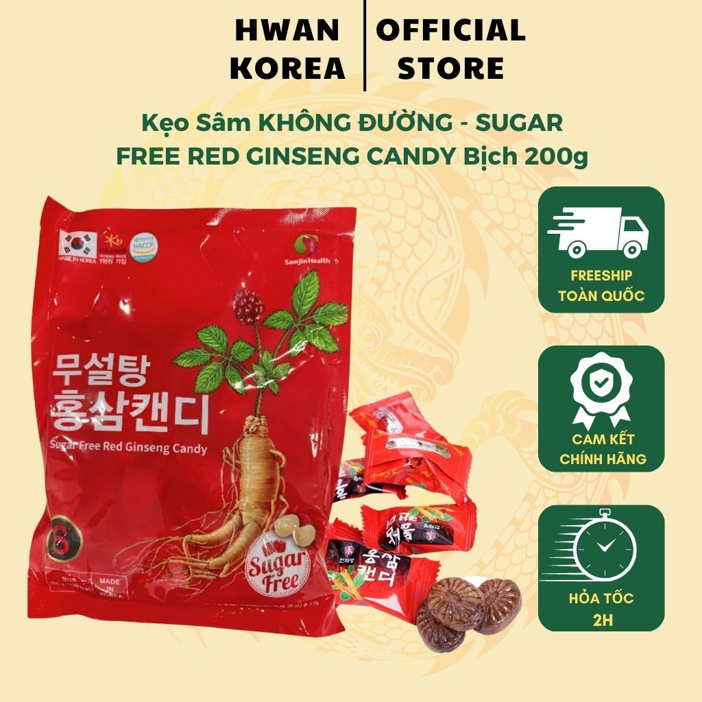 SAMJIN HEALTH Kẹo Sâm KHÔNG ĐƯỜNG - SUGAR FREE RED GINSENG CANDY Bịch ...