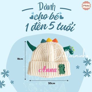 (Thêu tên) Mũ len khủng long thêu tên theo yêu cầu cho bé từ 1 đến 5 tuổi, chất len dệt kim co giãn