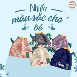 (Thêu tên) Mũ len khủng long thêu tên theo yêu cầu cho bé từ 1 đến 5 tuổi, chất len dệt kim co giãn