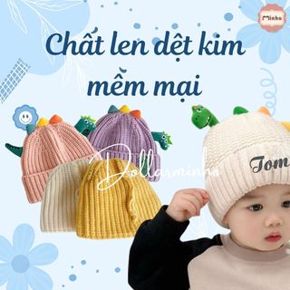 (Thêu tên) Mũ len khủng long thêu tên theo yêu cầu cho bé từ 1 đến 5 tuổi, chất len dệt kim co giãn