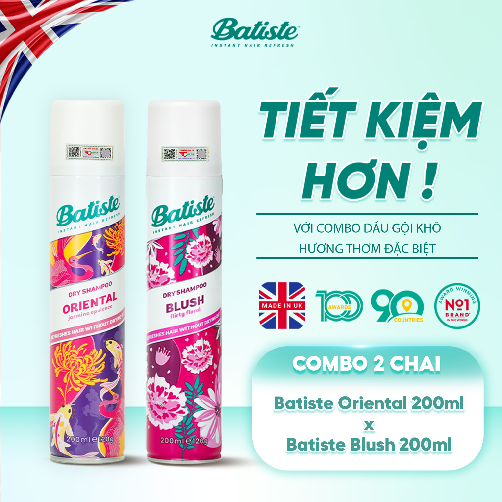 Ảnh Combo 2 Chai Dầu Gội Khô Batiste Hương Á Đông Oriental 200ml Và Hương Phấn Hoa Blush 200ml Cho Tóc Bồng Bềnh Hết Bết 1