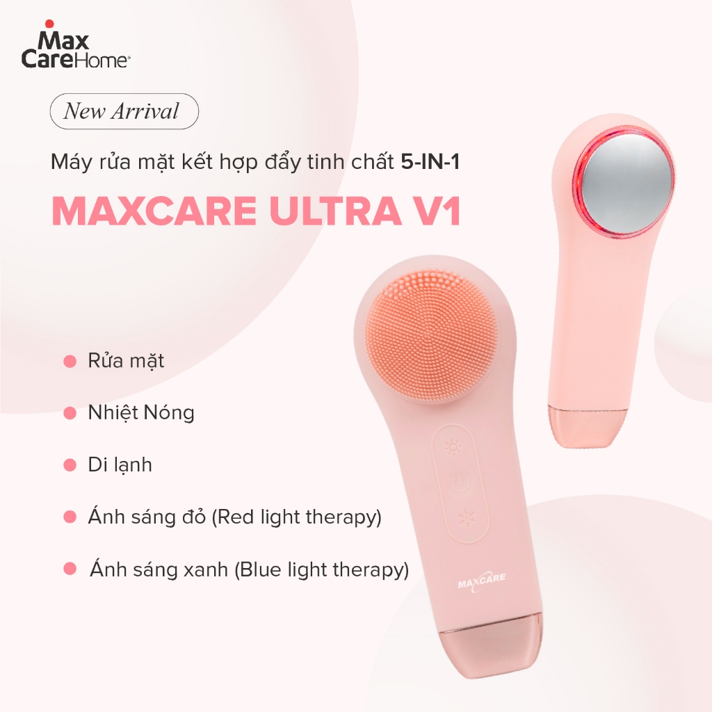 Ảnh Máy Rửa Mặt Tích Hợp ĐẨY TINH CHẤT Multi-Task Maxcare ULTRA V1 Công Nghệ Ánh Sáng Đỏ/Xanh & Máy Rửa Mặt App Max999Pro 2