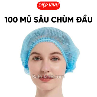 100 Mũ đội đầu chùm tóc bằng vải không dệt dùng một lần Đàn hồi lưới Dùng Cho Y Tế,mũ sâu chùm đầu