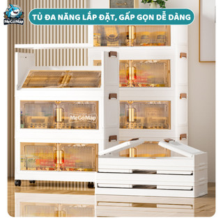 Tủ Nhựa Cho Bé Có Bánh Xe Di Chuyển, Tủ Nhựa Gấp Gọn Thiết Kế Tính Từ Hai Cửa Chất Liệu PP Cao Cấp, An Toàn SK009