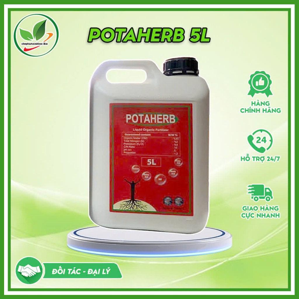 Phân Bón Hữu Cơ POTAHERB NHẬP KHẨU Nguyên Đai, Nguyên Kiện, Từ THỔ NHĨ KÌ. Can 5 Lít ( TẶNG 1 NÓN )