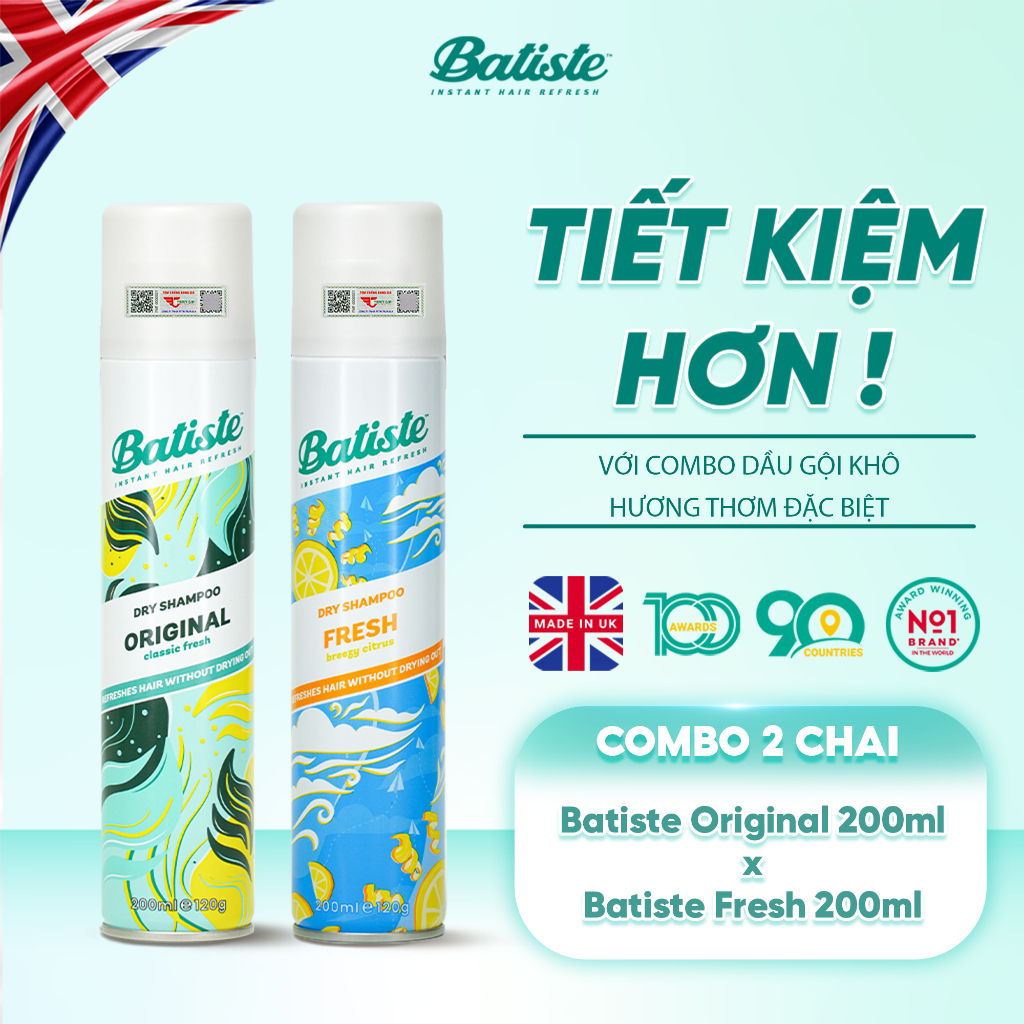 Ảnh Combo 2 Chai Dầu Gội Khô Batiste 200ML Giúp Tóc Hết Bết Dính Tươi Mát Tức Thì (Original&Fresh 200ml) 1