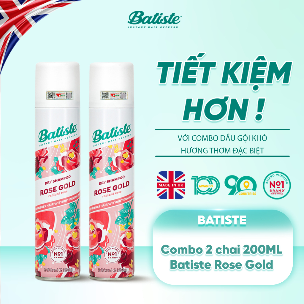 Ảnh Combo 2 Chai Dầu Gội Khô Batiste Hương Hoa Hồng Giúp Tóc Lưu Hương, Loại Bỏ Dầu Thừa Baitste Rose Gold 200ml 1