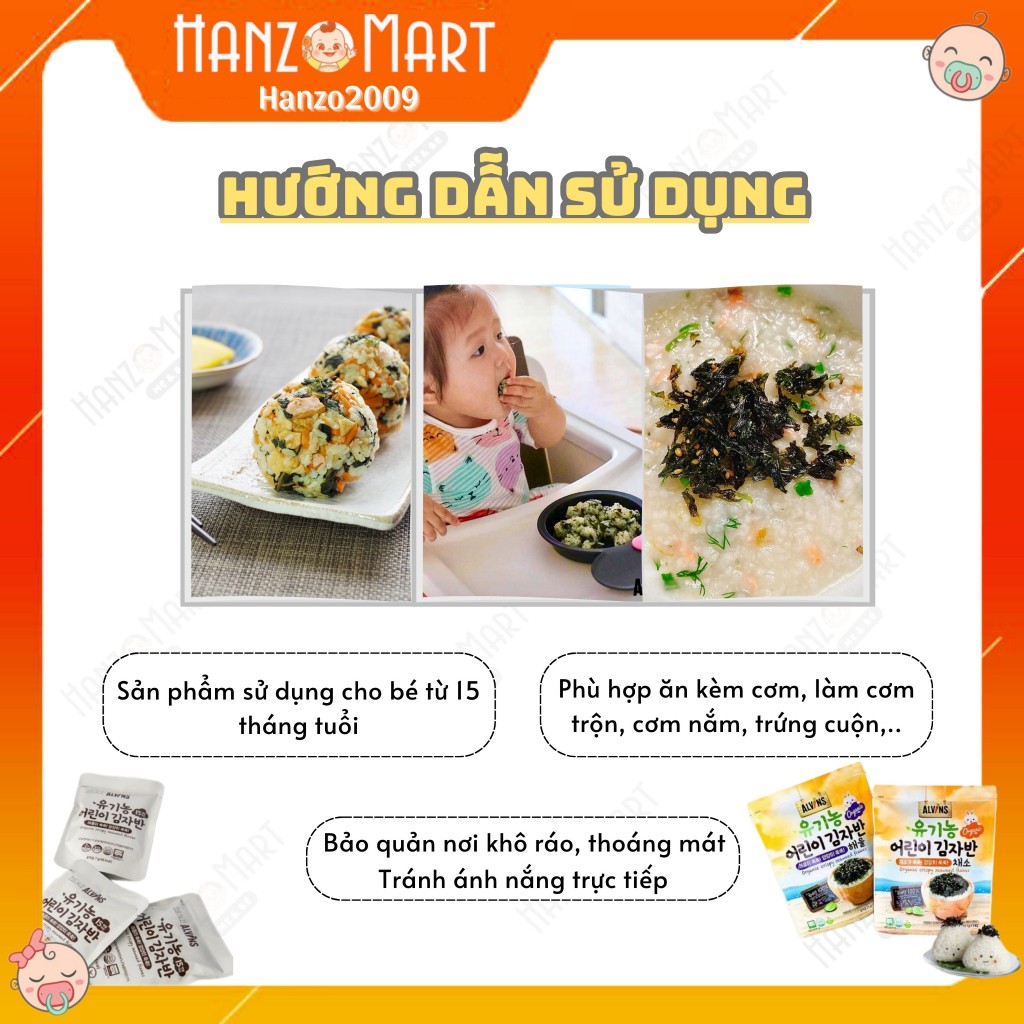 Rong biển rắc cơm cho bé hữu cơ Alvins 21g Hàn Quốc