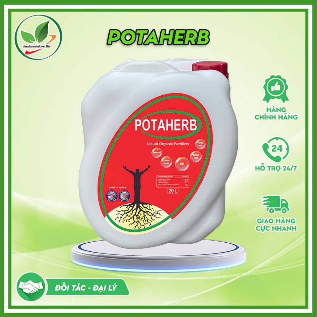 Phân Bón Hữu Cơ POTAHERB SP NHẬP KHẨU, Nguyên Kiện TỪ THỔ NHĨ KỲ. Can 20 Lít + 1 áo và 1 nón