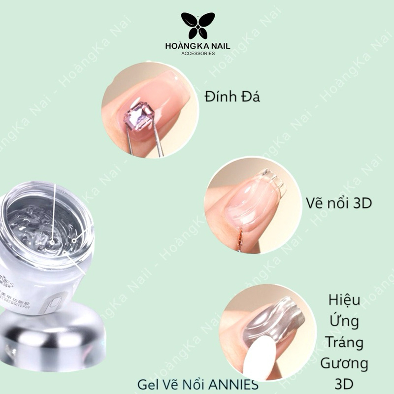 Gel vẽ nổi thuỷ tinh 3D, gel nặn trắng, trong không dính tay chà tráng gương ANNIES chính hãng 20g Phụkiện nail Hoàng Ka