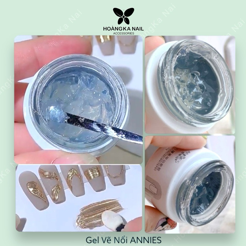 Gel vẽ nổi thuỷ tinh 3D, gel nặn trắng, trong không dính tay chà tráng gương ANNIES chính hãng 20g Phụkiện nail Hoàng Ka