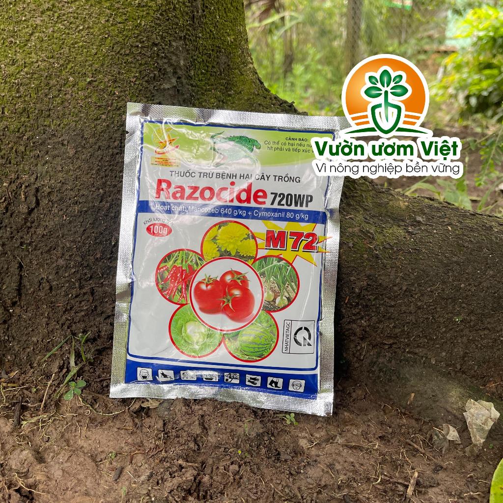 Thuốc trừ bệnh RAZOCIDE 720WP trị úng lá, chảy mủ, thối rễ, bạc lá, rỉ sắt trên cây trồng - 100gr