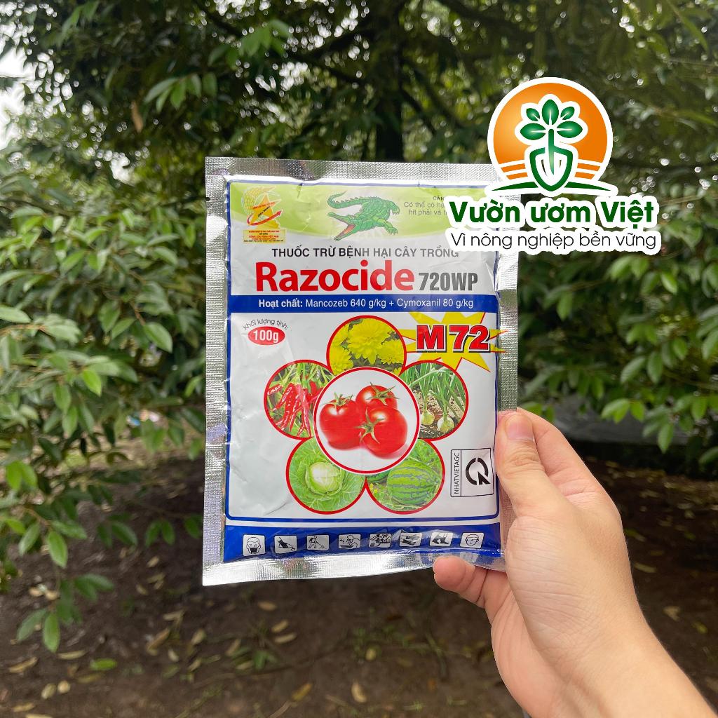Thuốc trừ bệnh RAZOCIDE 720WP trị úng lá, chảy mủ, thối rễ, bạc lá, rỉ sắt trên cây trồng - 100gr