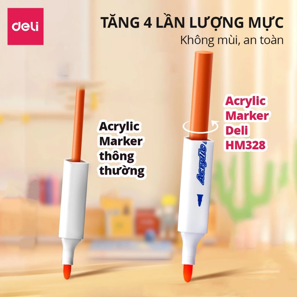 Bút Màu Acrylic Marker Túi Vải Cao Cấp Deli - Bút Sơn Màu Acrylic Tô Vẽ Trên Mọi Chất Liệu Không Thấ