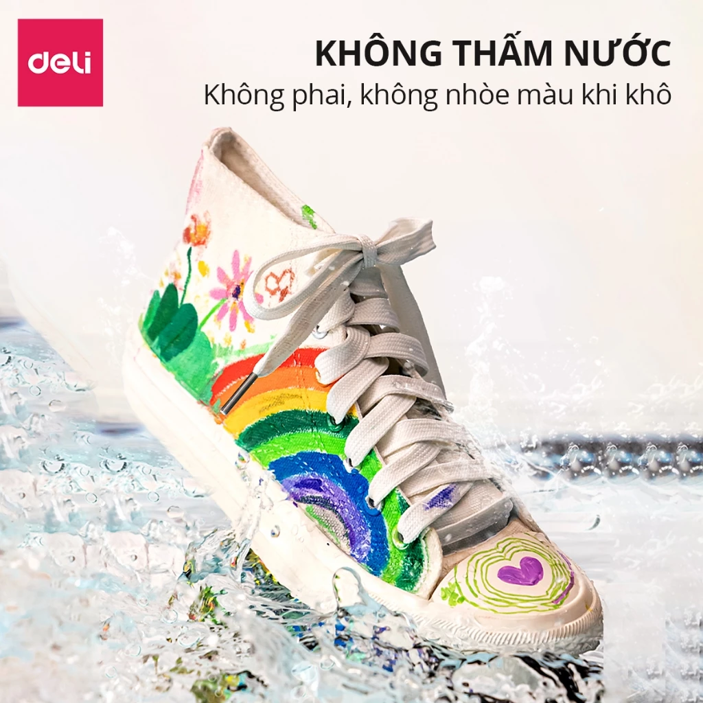 Bút Màu Acrylic Marker Túi Vải Cao Cấp Deli - Bút Sơn Màu Acrylic Tô Vẽ Trên Mọi Chất Liệu Không Thấ