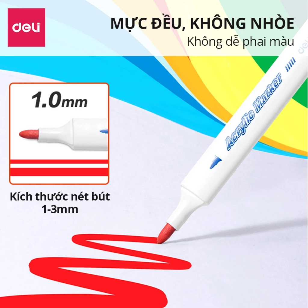 Bút Màu Acrylic Marker Túi Vải Cao Cấp Deli - Bút Sơn Màu Acrylic Tô Vẽ Trên Mọi Chất Liệu Không Thấ