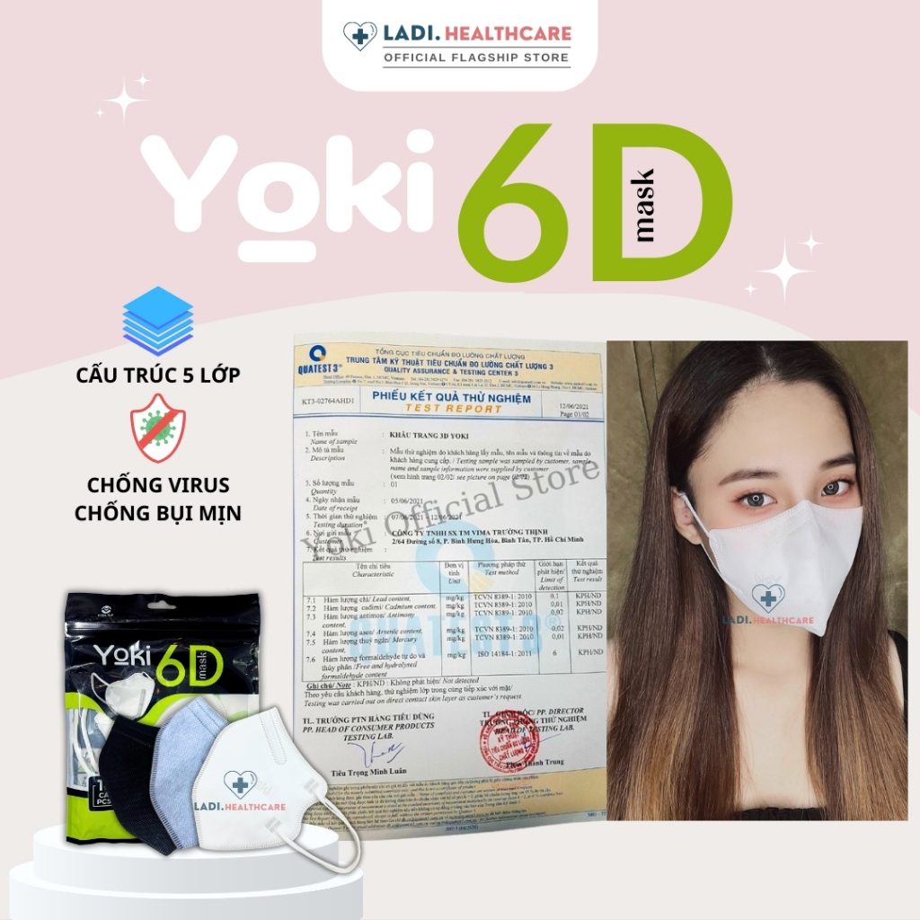 [Sỉ Thùng 500 Cái] Khẩu trang 6D Yoki Mask 5 lớp kháng khuẩn hàng chính hãng công ty