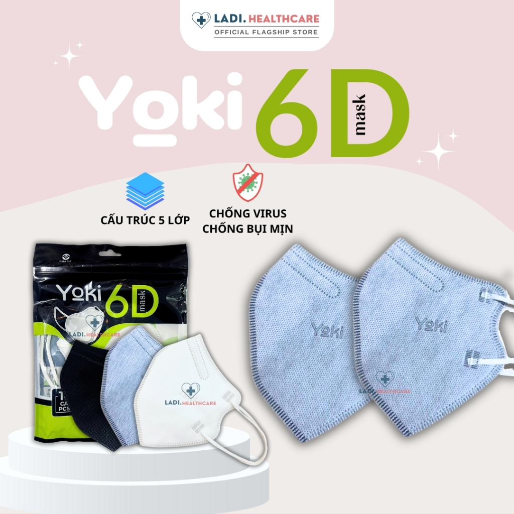 [Sỉ Thùng 500 Cái] Khẩu trang 6D Yoki Mask 5 lớp kháng khuẩn hàng chính hãng công ty