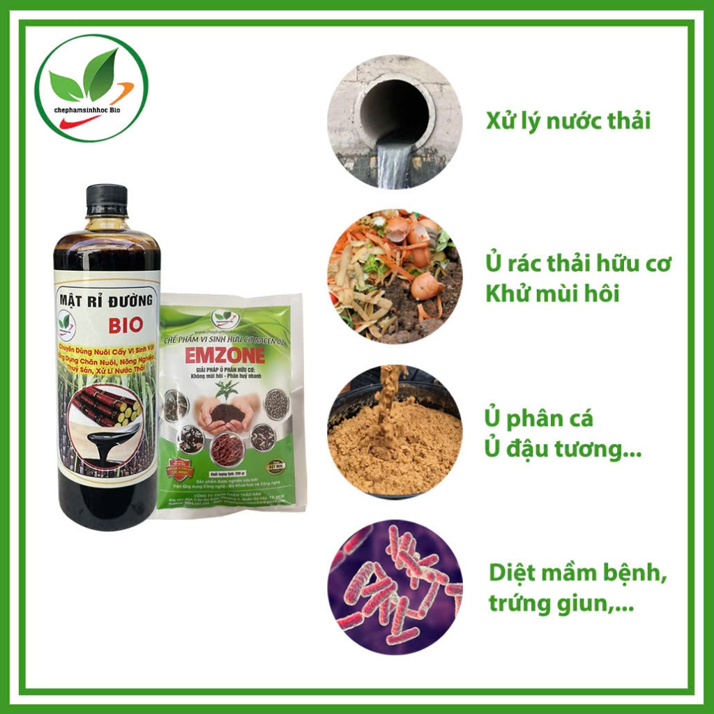 Combo chế phẩm sinh học Emzone( 2 gói) + Mật rỉ đường 1 lít mật nặng ( Mật Loại 1 ) 1.4kg