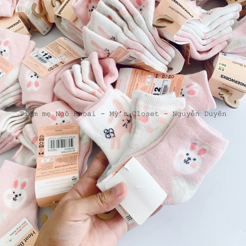 [MD149] 7-9cm Set 3 đôi tất len ấm áp có đế chống trơn trượt xuất Nhật hoạ tiết thỏ xinh cho bé