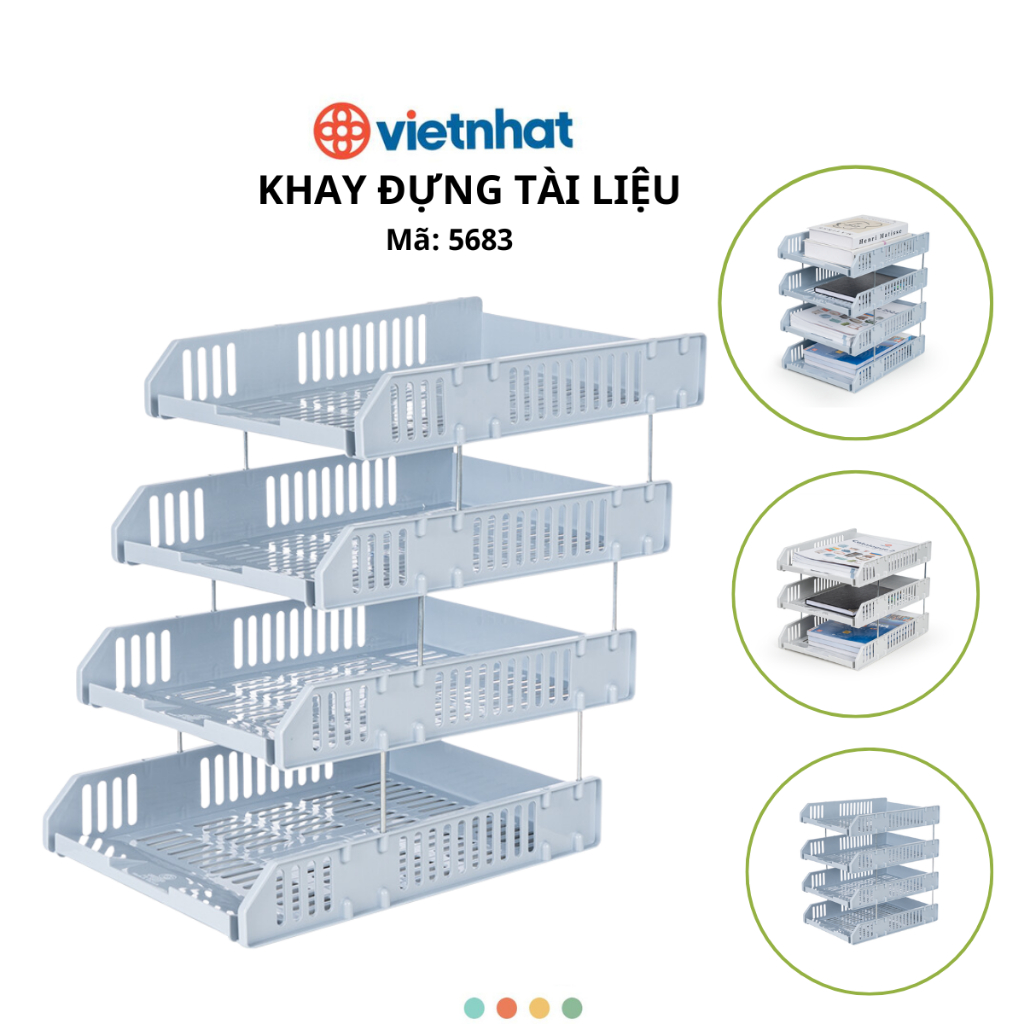 Khay đựng tài liệu 3 tầng 4 tầng, Khay đựng đồ văn phòng, khay đựng sách chính hãng Việt Nhật (Mã 5683-3, 5683-4)