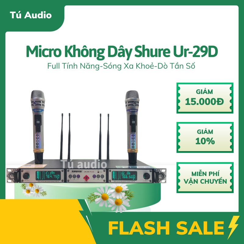 Micro không dây shure ur 29 d . mic k dây có tự ngắt tiếng ấm áp, 4 hộp ...