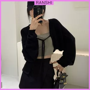 Áo Khoác Cardigan Croptop RANSHI Phối Dây Cột Nhẹ Nhàng Phong Cách Cá Tính Dễ Thương Chất Thun Gân Dày - RA271