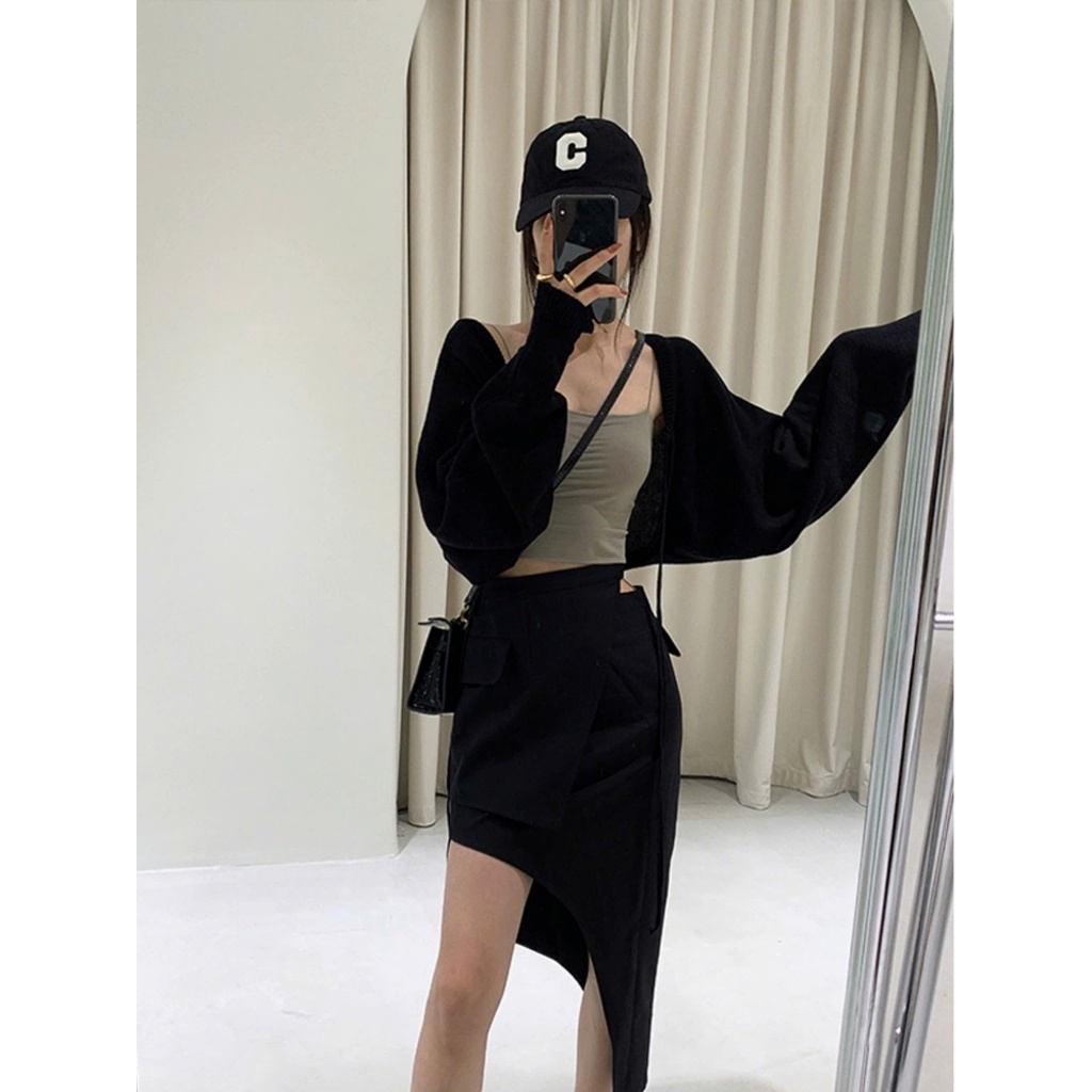 Áo Khoác Cardigan Croptop RANSHI Phối Dây Cột Nhẹ Nhàng Phong Cách Cá Tính Dễ Thương Chất Thun Gân Dày  - RA271