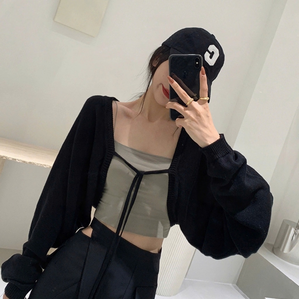 Áo Khoác Cardigan Croptop RANSHI Phối Dây Cột Nhẹ Nhàng Phong Cách Cá Tính Dễ Thương Chất Thun Gân Dày  - RA271