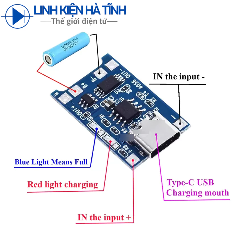 Mạch sạc pin lithium-ion 18650 3.7V TP4056 có bảo vệ