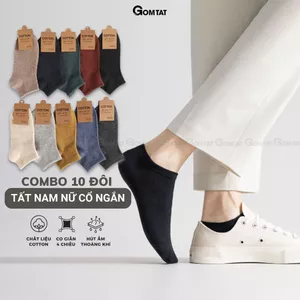 [FLASHSALE] Set 10 đôi tất vớ nam nữ cổ ngắn nhiều màu GOMTAT, chất liệu cotton mềm mại thoáng mát - CB023-10DOI