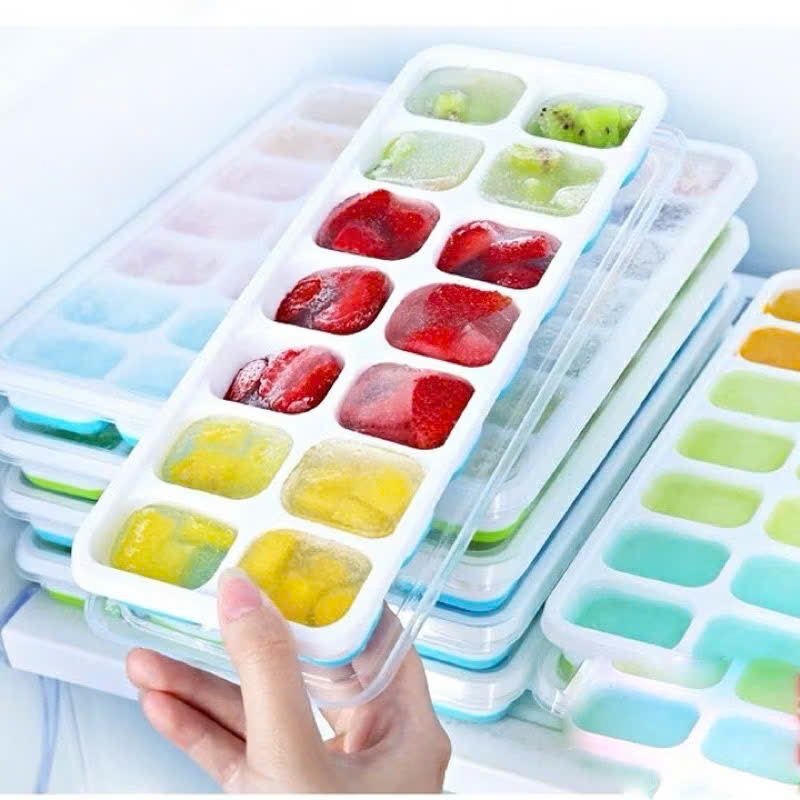 (COMBO 5) Khay Làm Đá Silicon 14 viên có nắp đậy, Khuôn làm kem làm thạch hoa quả tiện lợi bền bỉ, KHAY LÀM ĐÁ - MÃ: KH