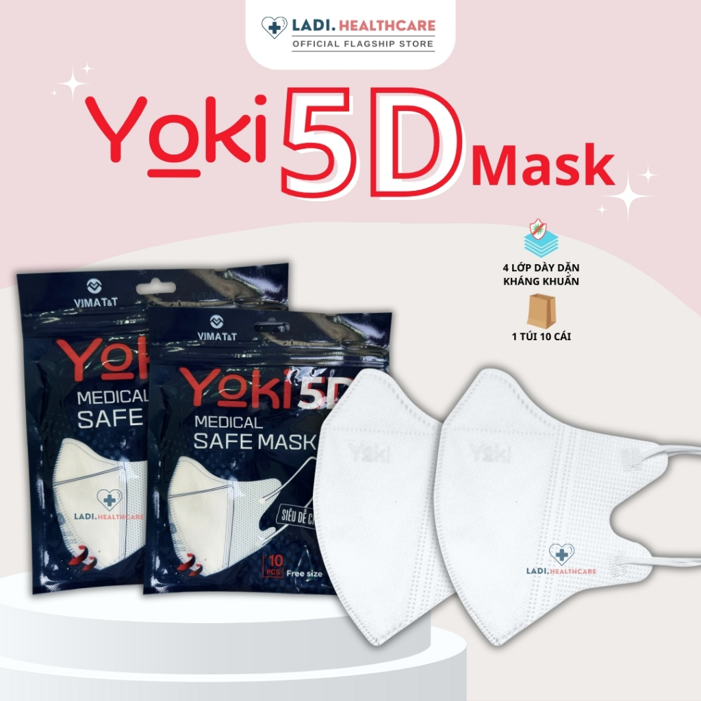 [SET 50Cái] Khẩu trang 5D Mask Yoki 2.5PM kháng khuẩn 4 Lớp Dày hàng chính hãng công ty