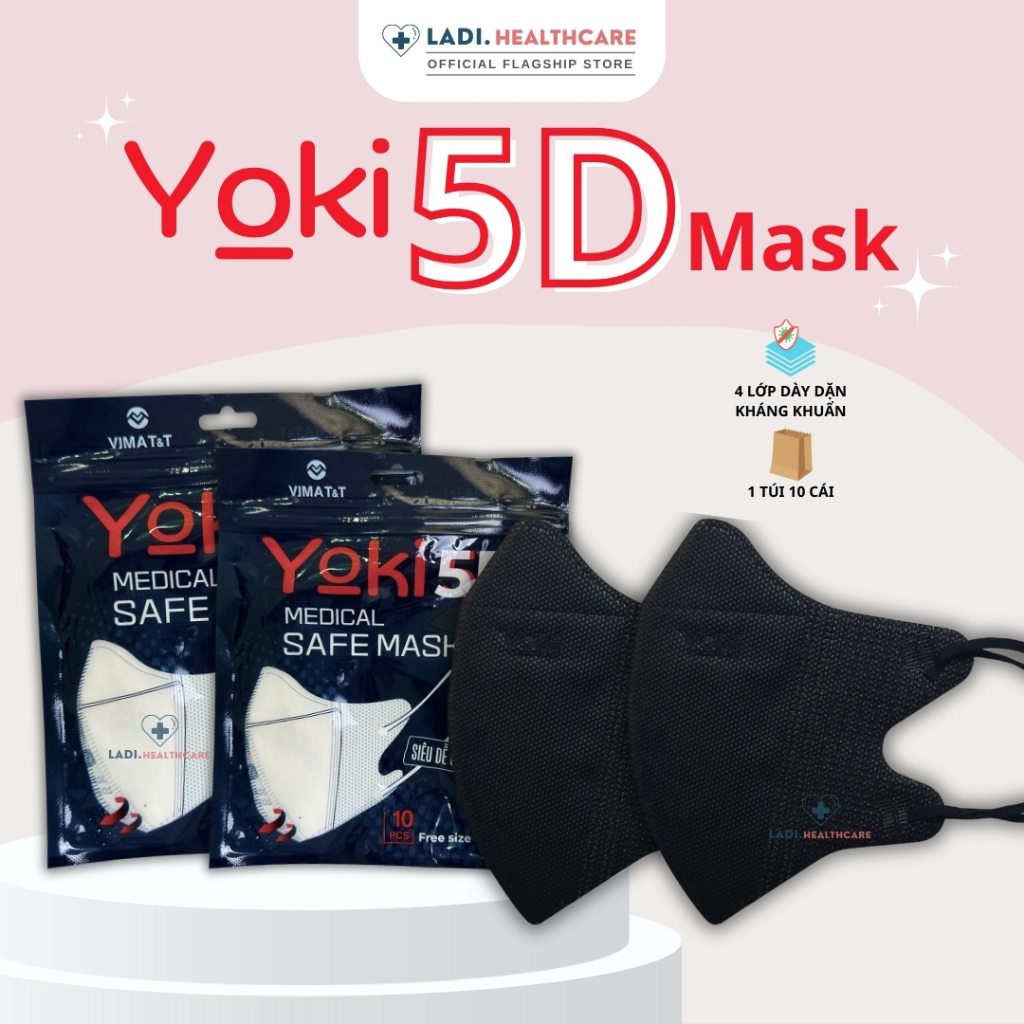 [SET 50Cái] Khẩu trang 5D Mask Yoki 2.5PM kháng khuẩn 4 Lớp Dày hàng chính hãng công ty