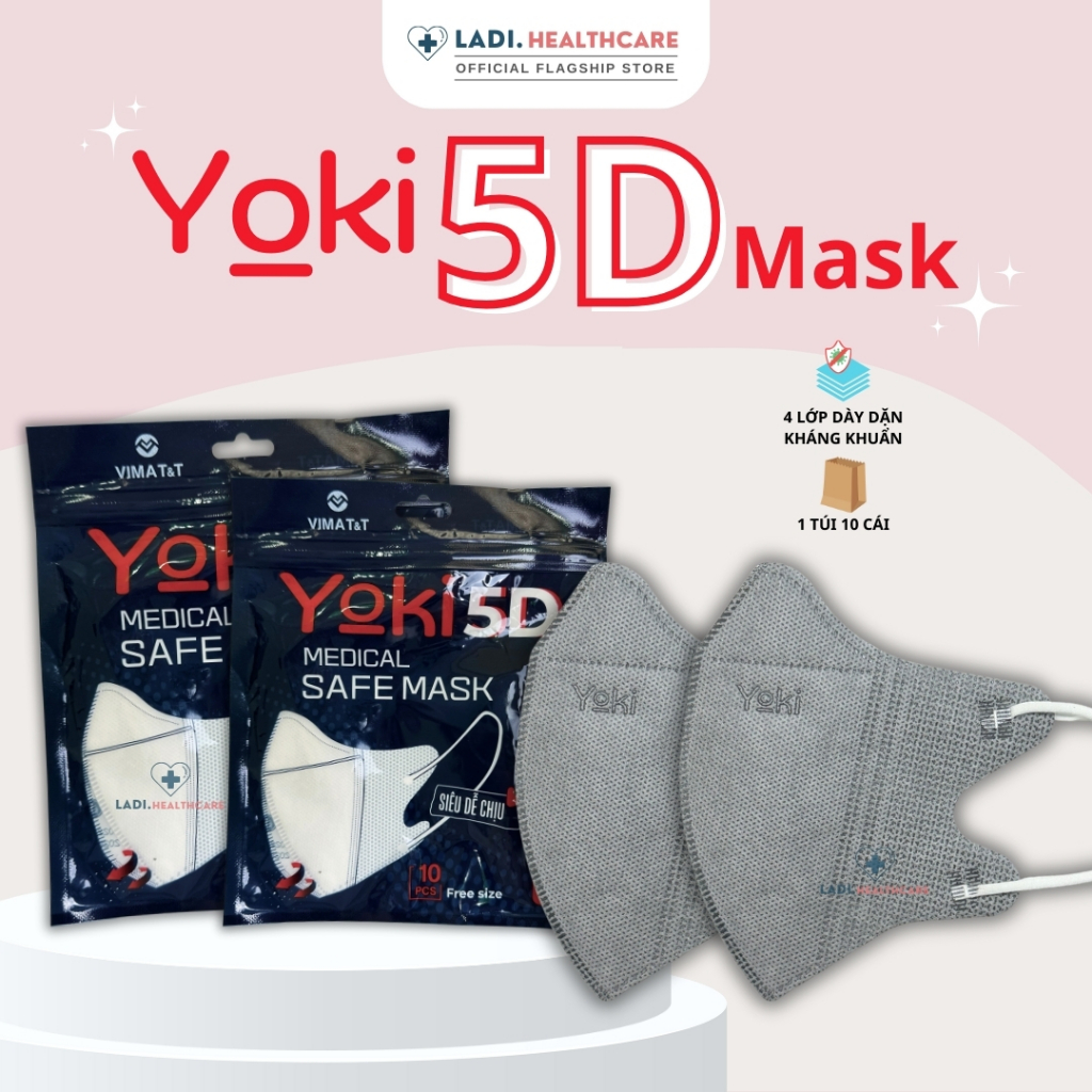 [SET 50Cái] Khẩu trang 5D Mask Yoki 2.5PM kháng khuẩn 4 Lớp Dày hàng chính hãng công ty