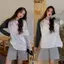 Áo Thun Thu Đông Dài Tay From Thung Chất Cotton Phối Tay Đen Xám Thêu 4 Vạch Tay Sắc Nét