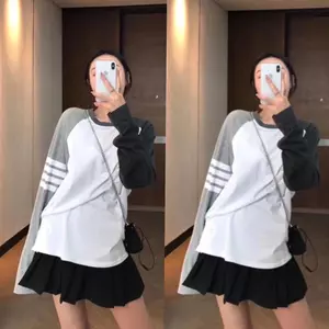 Áo Thun Thu Đông Dài Tay From Thung Chất Cotton Phối Tay Đen Xám Thêu 4 Vạch Tay Sắc Nét