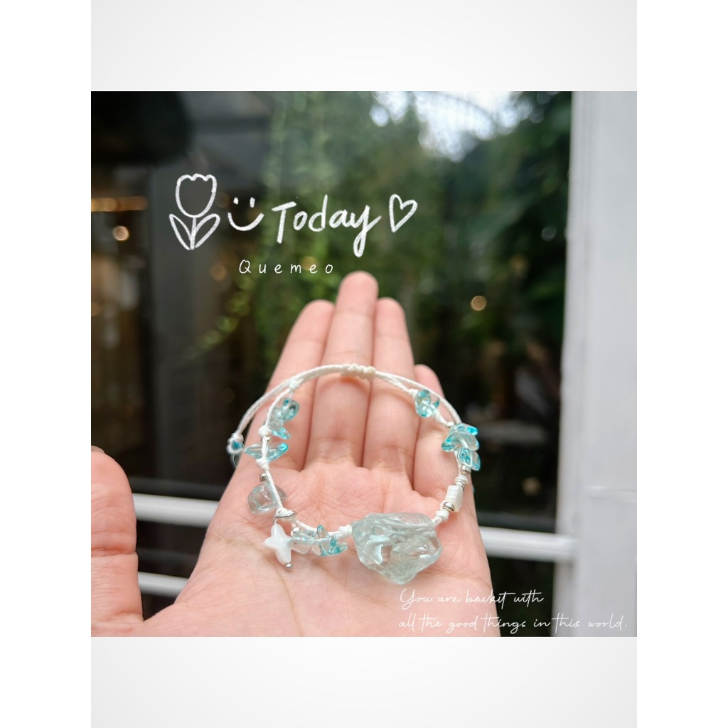 [SỈ] Vòng Tay thạch anh thô tự nhiên Rose and Aquamarine QUEMEO vòng đá mang năng lượng cao Handmade