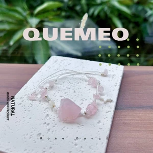 Vòng Tay thạch anh thô tự nhiên Rose and Aquamarine QUEMEO vòng đá mang năng lượng cao Handmade