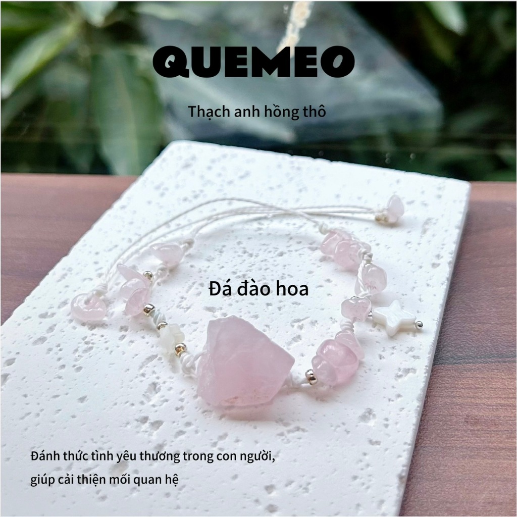 [SỈ] Vòng Tay thạch anh thô tự nhiên Rose and Aquamarine QUEMEO vòng đá mang năng lượng cao Handmade