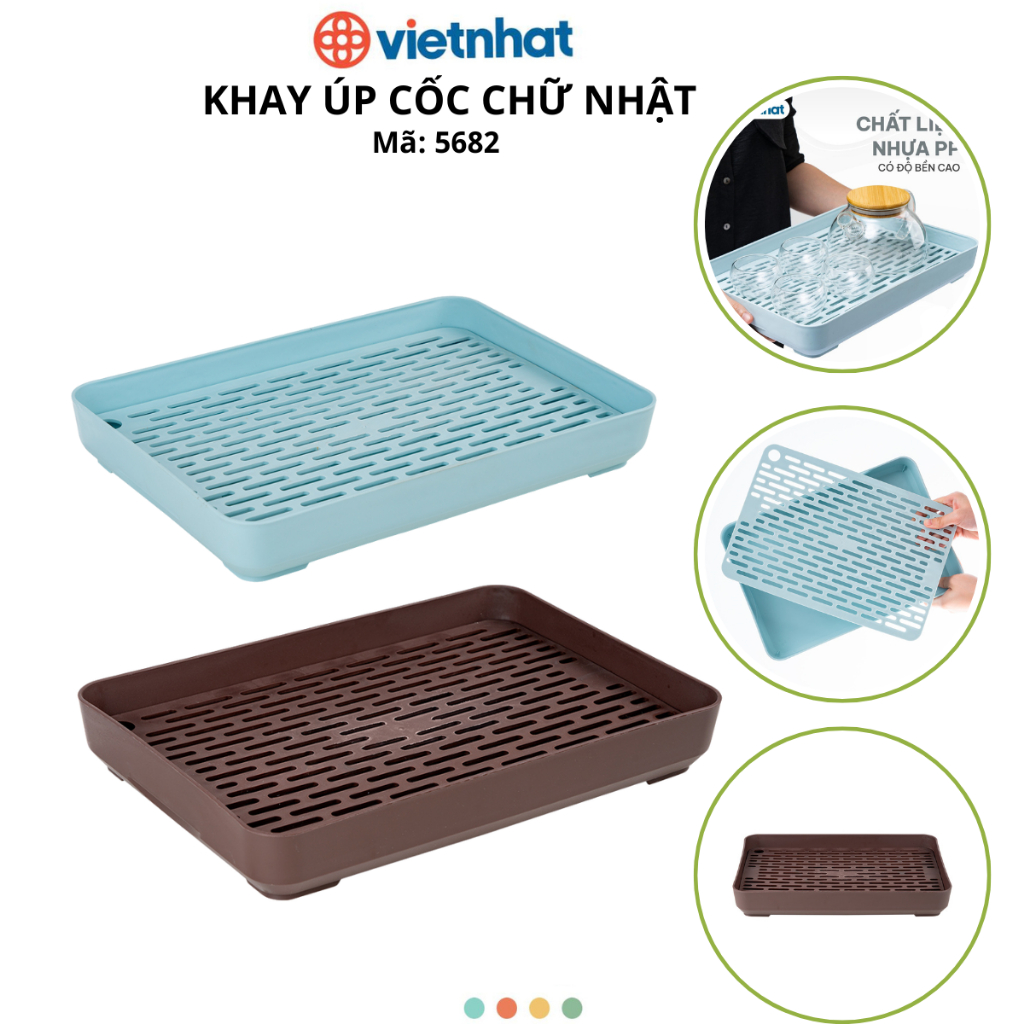 Khay úp cốc ly - Khay trà 2 lớp hình chữ nhật Chính Hãng Việt Nhật (mã 5682)