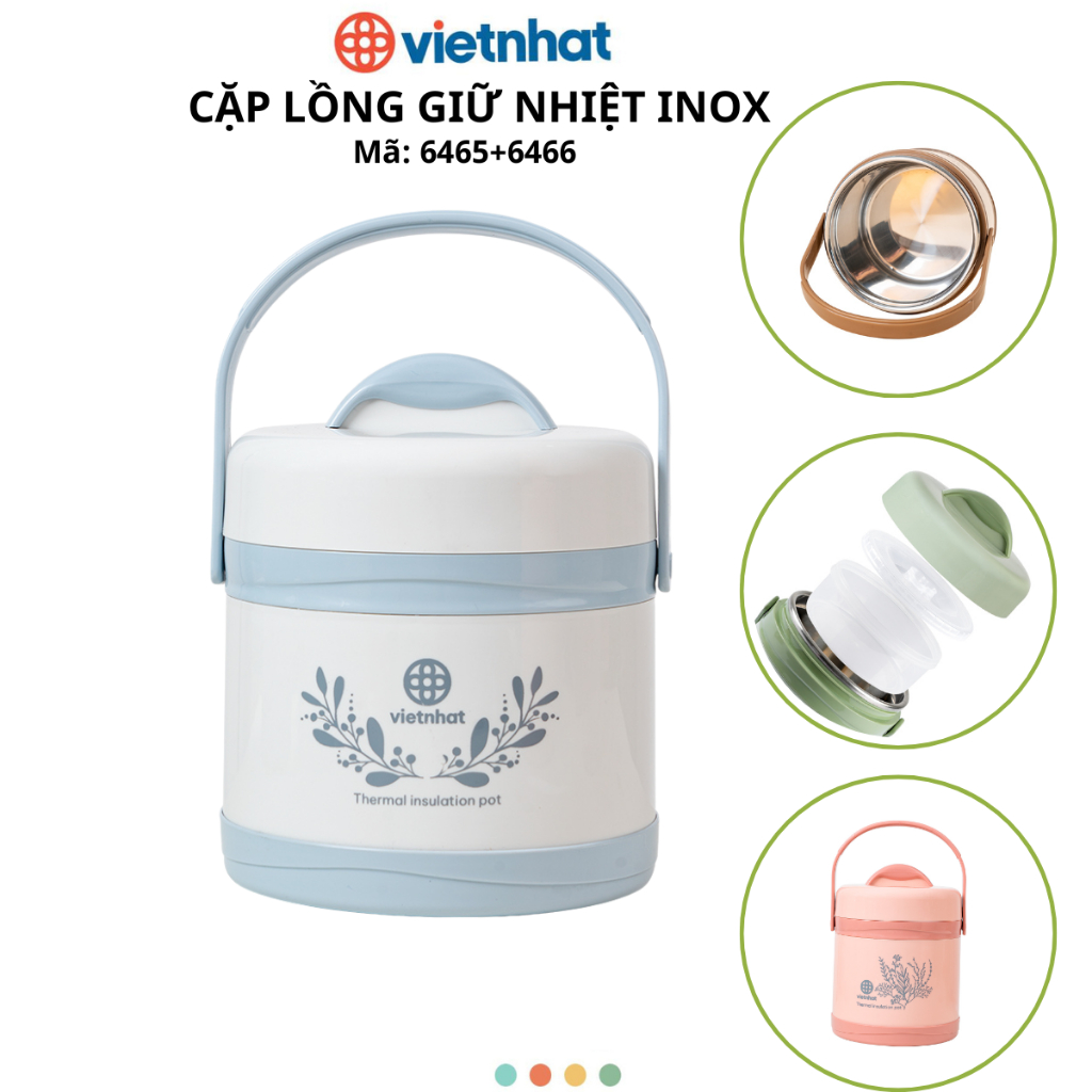 Cặp Lồng Giữ Nhiệt, Cặp lồng đựng cơm mang đi làm, Cặp lồng Inox 304 Bền Đẹp Chính Hãng Việt Nhật (mã 6465+6466)