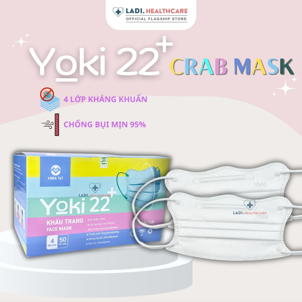 [Hộp 50 Cái] Khẩu trang Cua Yoki 22+ kiểu dáng KF94 cải tiến 4 lớp kháng khuẩn hàng chính hãng công ty