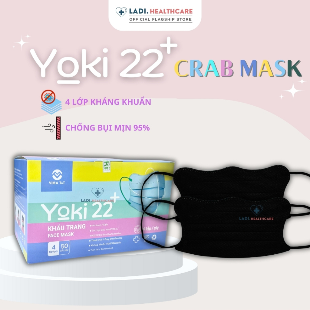 [Hộp 50 Cái] Khẩu trang Cua Yoki 22+ kiểu dáng KF94 cải tiến 4 lớp kháng khuẩn hàng chính hãng công ty