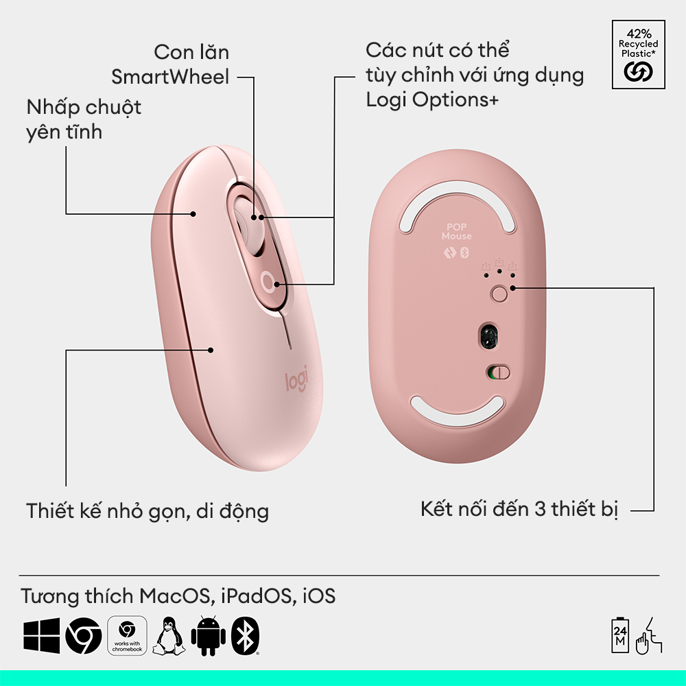 Combo Chuột & Bàn Phím Bluetooth Logitech POP ICON COMBO - Gõ yên tĩnh, phím lập trình, Easy-Switch | BigBuy360 - bigbuy360.vn