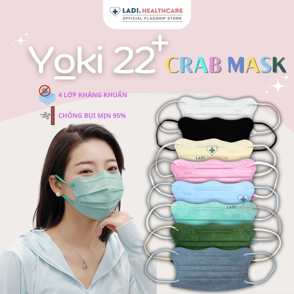 [Thùng 300 Cái] Khẩu trang Cua Yoki 4 lớp kháng khuẩn nhiều màu sắc hàng chính hãng công ty