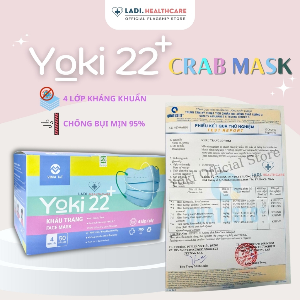 [Thùng 300 Cái] Khẩu trang Cua Yoki 4 lớp kháng khuẩn nhiều màu sắc hàng chính hãng công ty