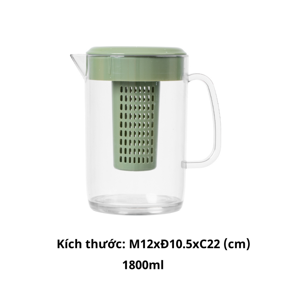 Ca kính có lõi lọc trà, hoa quả tiện dụng dung tích 1500ml 1800ml Chính Hãng VIỆT NHẬT