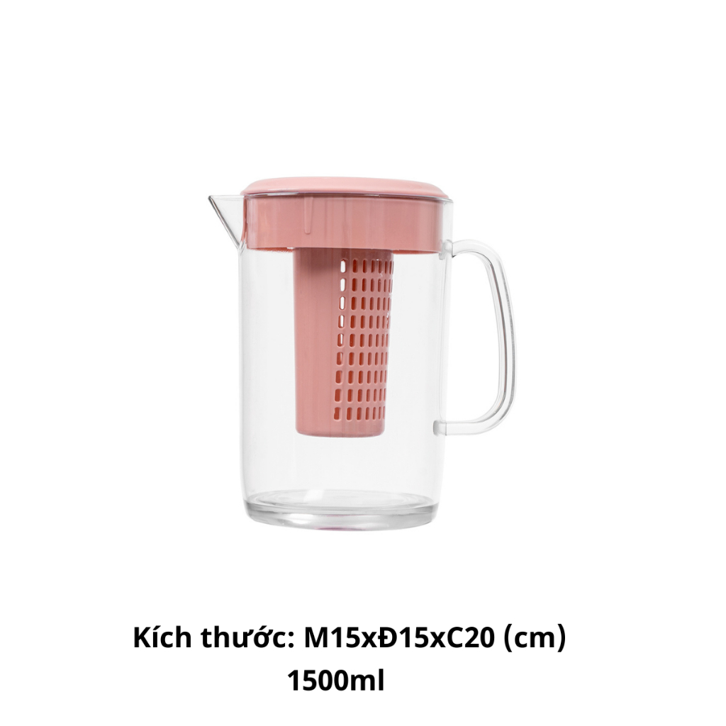Ca Kính Có Lõi Lọc, Ca lọc trà, Ca lọc cặn dung tích 1500ml 1800ml Chính Hãng Việt Nhật