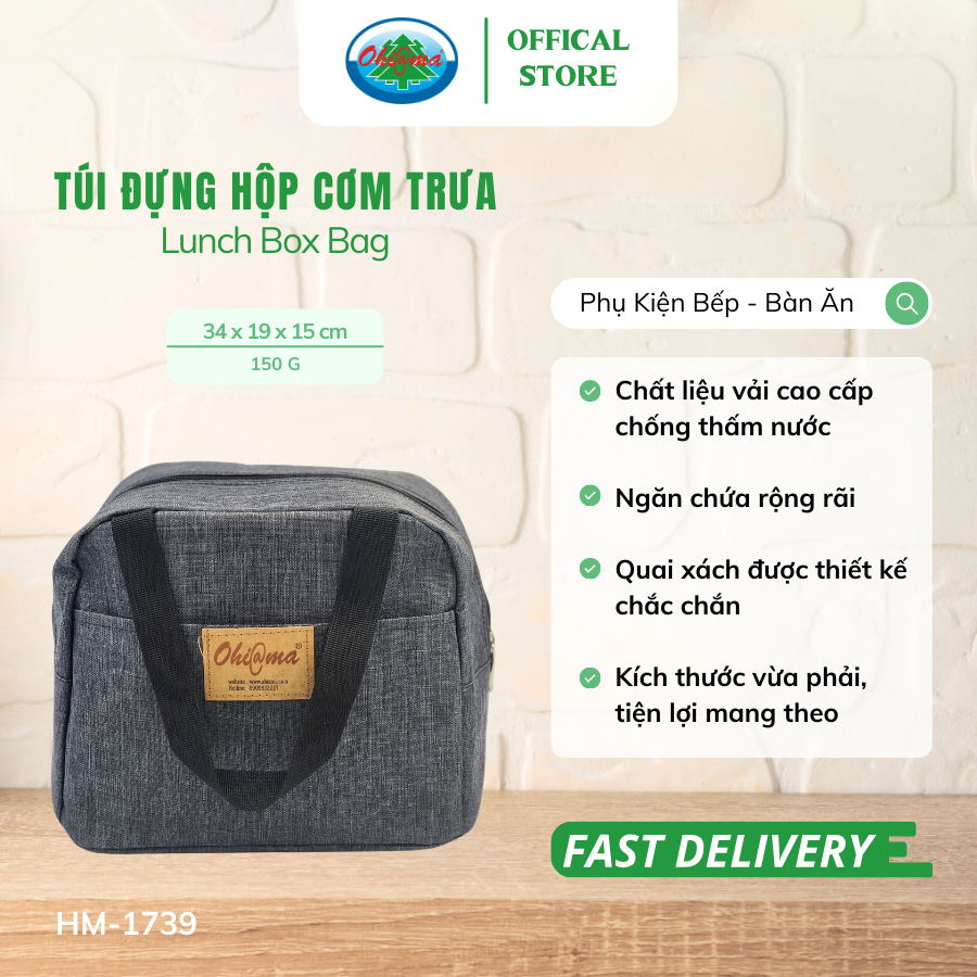 Ảnh Túi Đựng Hộp Cơm Trưa Ohiama Lunch Box Bag HM-1739 Chính Hãng (Giao Màu Ngầu Nhiên) 1